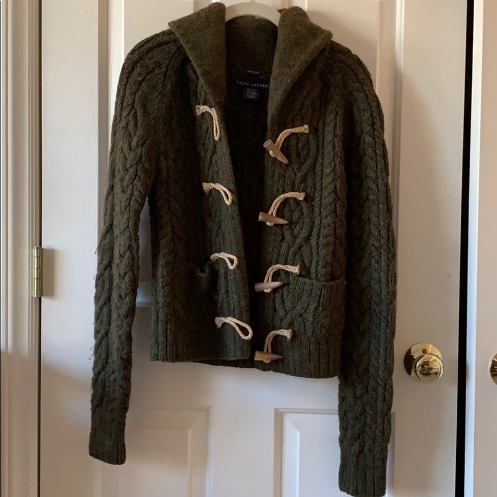 Ralph Lauren Olive Green Cable Knit Cardigan